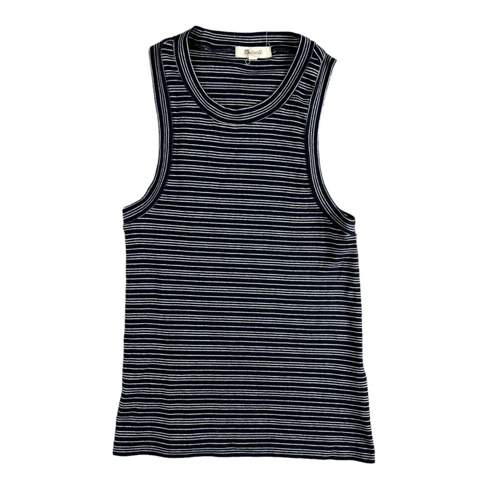 Madewell Tank Tee Womens Extra Small Navy Striped Crewneck Sleeveless Casual Top
